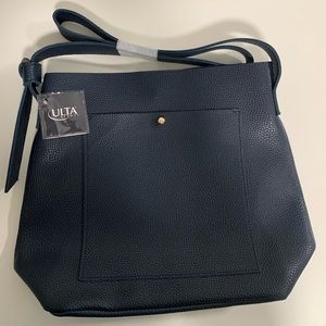 Ulta Beauty Dark Navy Blue Tote Bag Faux Leather Carry Sack Tote Purse 13” x 11”